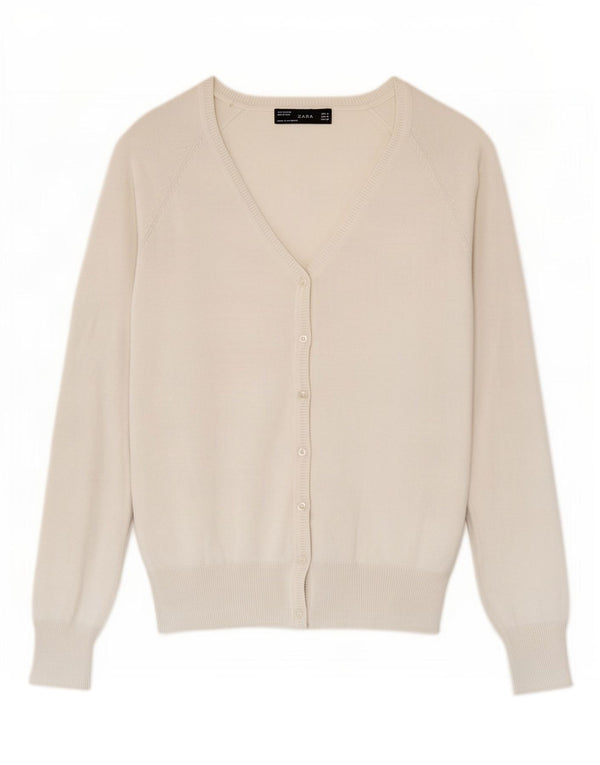Zara Femme Cardigan Pull UK 12 Moyen Blanc Coton