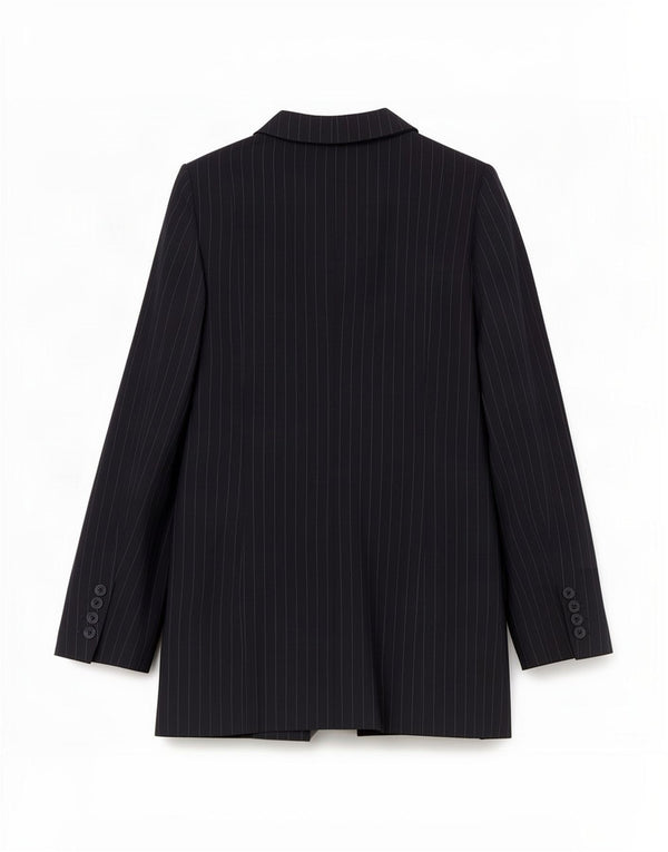 Reiss Veste blazer 1 bouton pour femme UK 4 XS Bleu marine à fines rayures Polyester