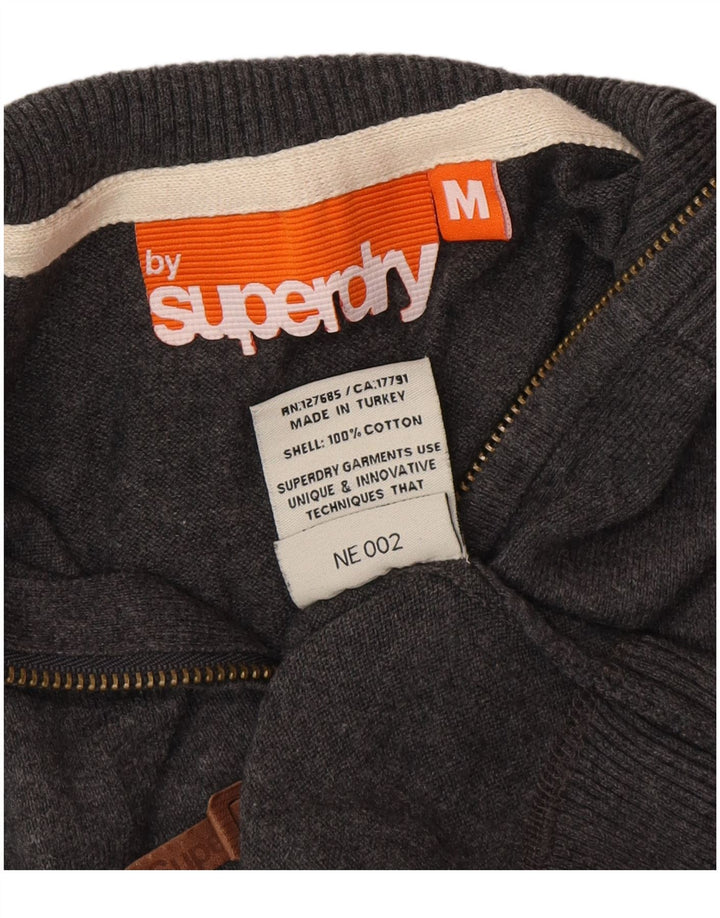 Superdry Pull Col Zippé Homme Gris Moyen Coton