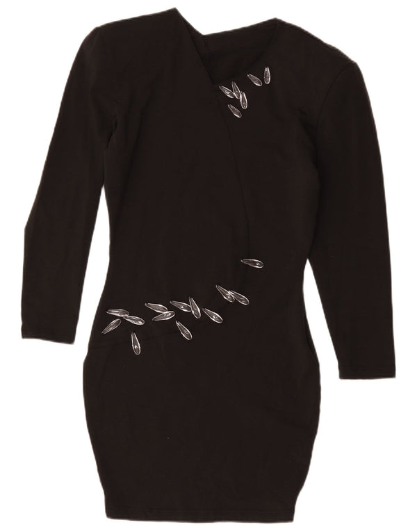 Robe moulante à manches longues femme vintage UK 12 Viscose noire moyenne