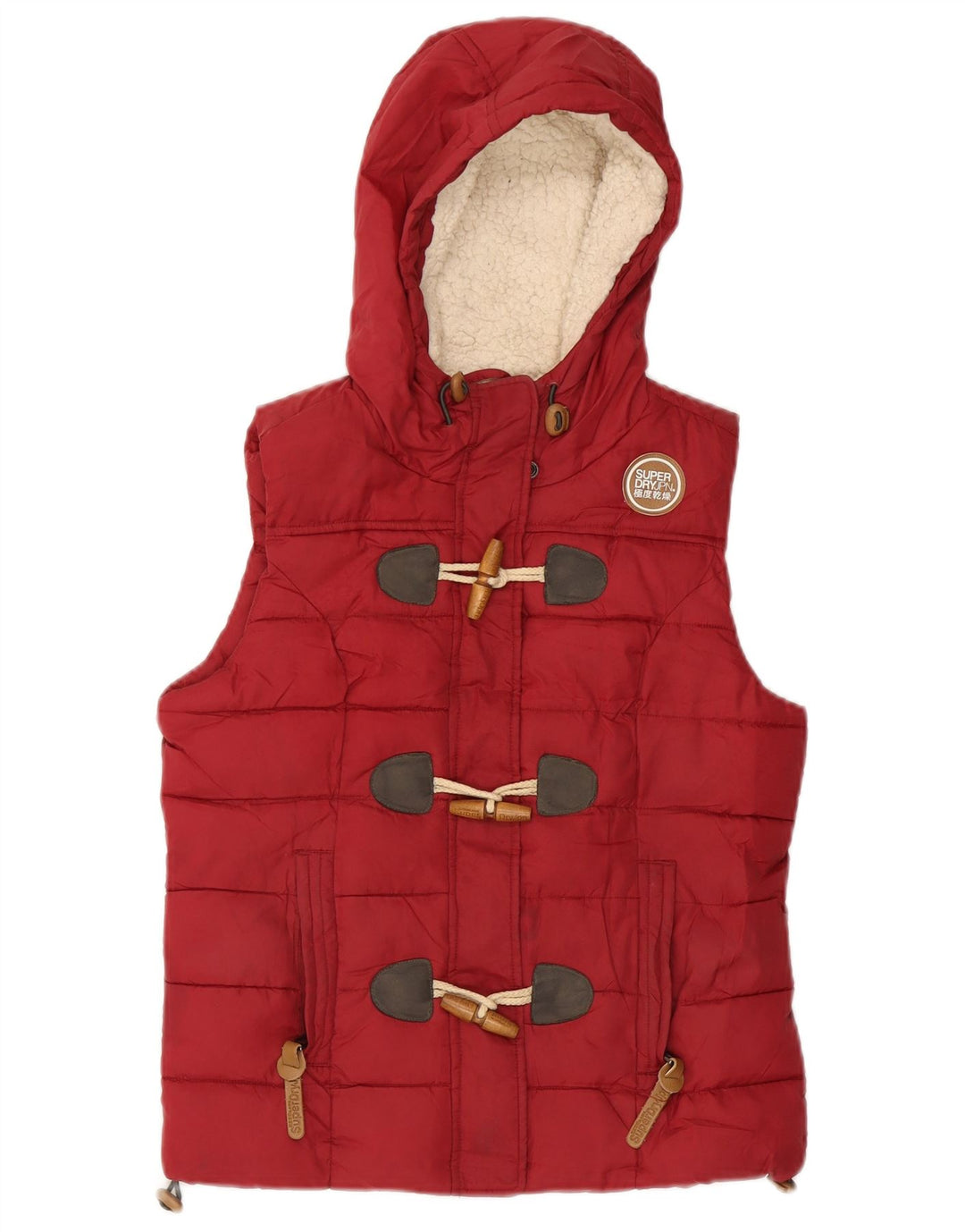 SUPERDRY Gilet rembourré à capuche pour femme UK 10 Small Rouge Polyester