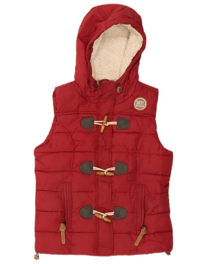 SUPERDRY Gilet rembourré à capuche pour femme UK 10 Small Rouge Polyester