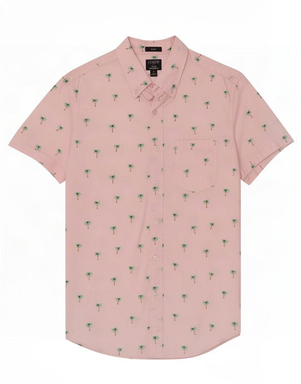 J. Crew Mens Short Sleeve Slim Fit Shirt Small Pink Cotton Hawaiian