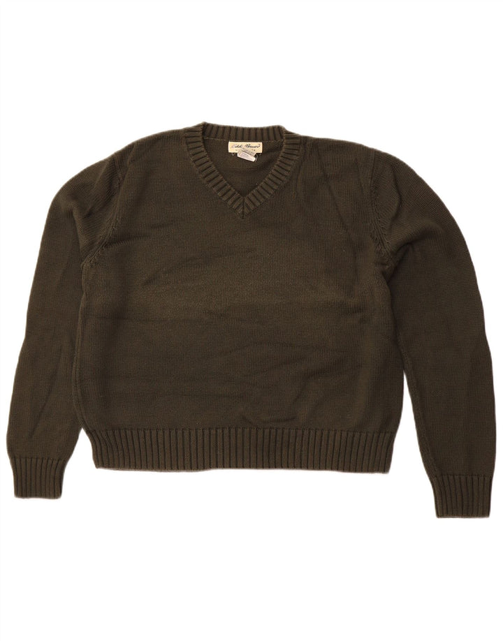 EDDIE BAUER Pull court à col en V pour femme UK 16 Grand coton vert
