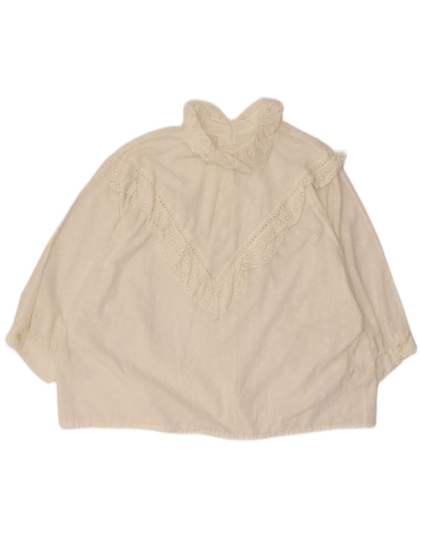 vintage Femmes 3/4 Manches Volants Avant Blouse Top UK 20 2XL Blanc