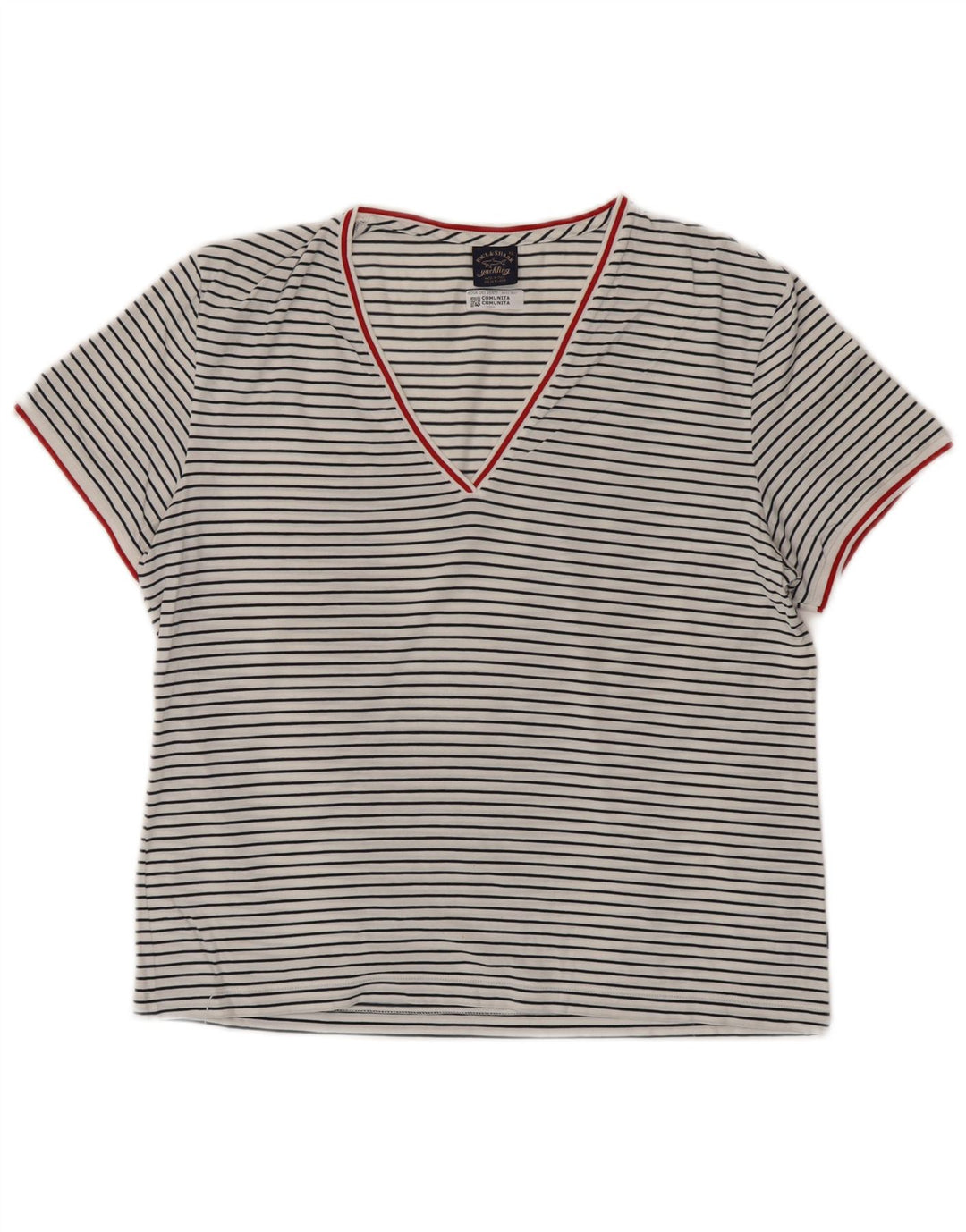 PAUL & SHARK T-Shirt Femme Top UK 18 XL Blanc Rayé Coton