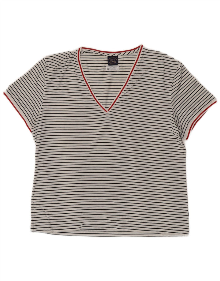 PAUL & SHARK T-Shirt Femme Top UK 18 XL Blanc Rayé Coton