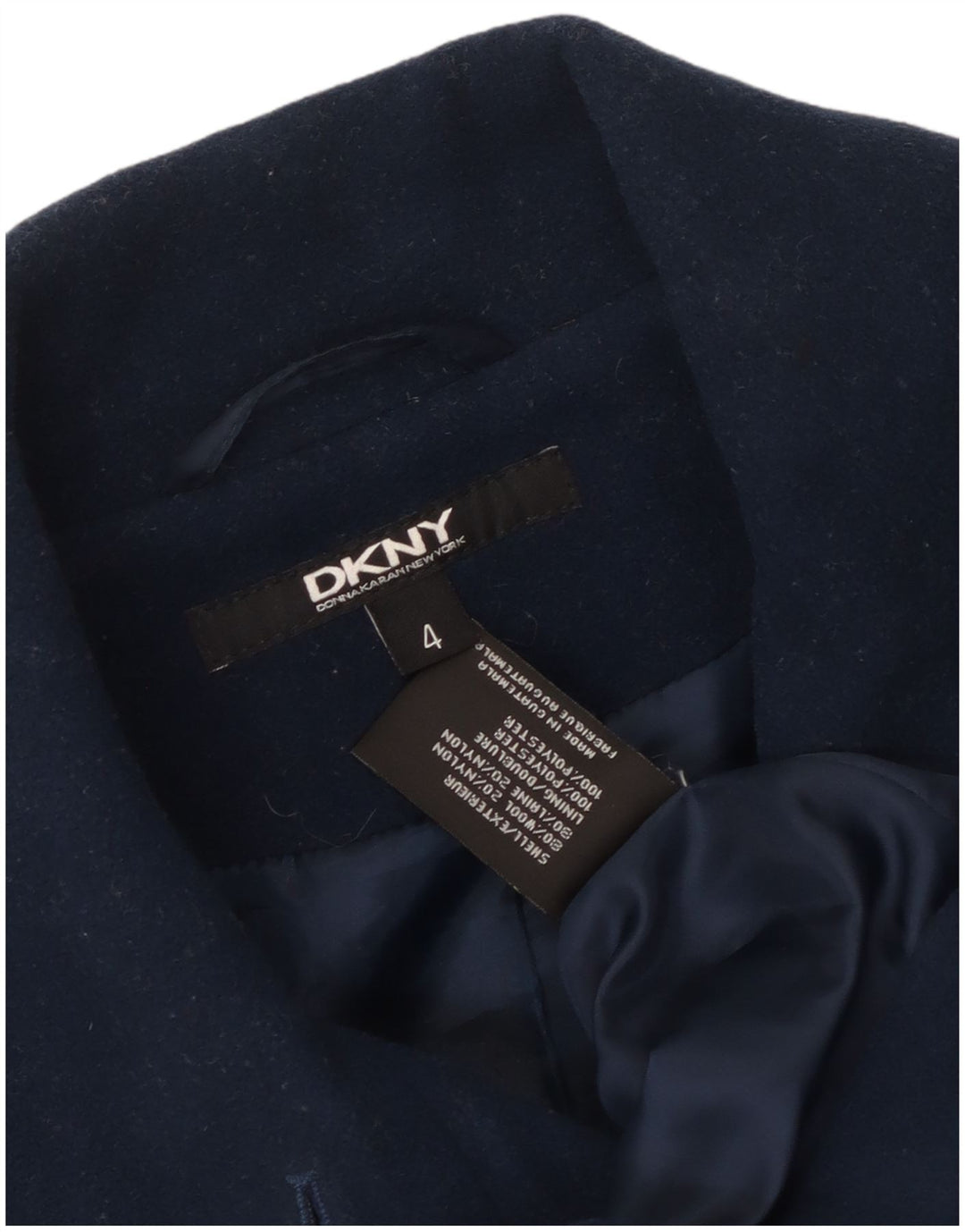 Dkny Pardessus Femme US 4 Petite Laine Bleu Marine