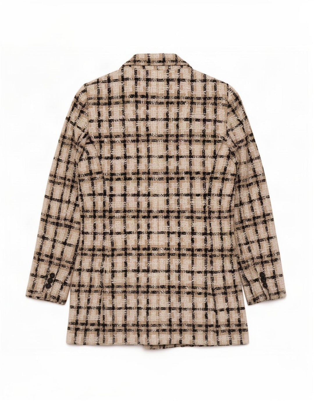 Zara Veste Blazer Double Boutonnage Femme UK 12 Medium Beige Check Acrylique