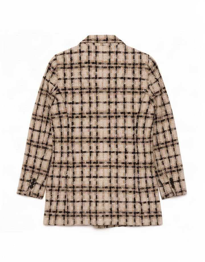 Zara Veste Blazer Double Boutonnage Femme UK 12 Medium Beige Check Acrylique