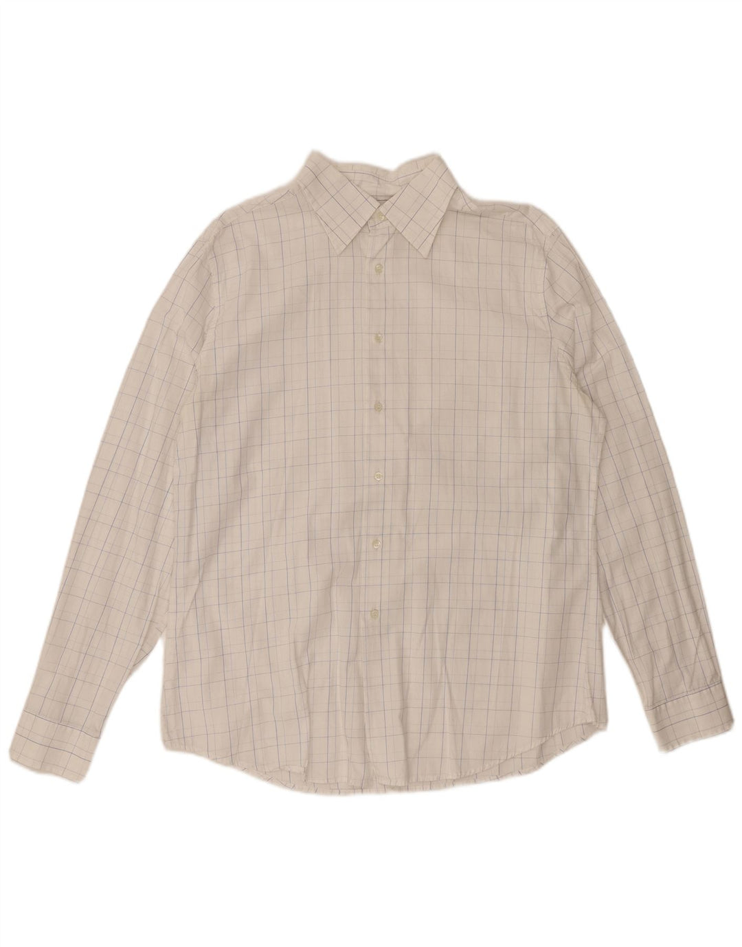 BENETTON Chemise Homme XL Blanc Carreaux Coton