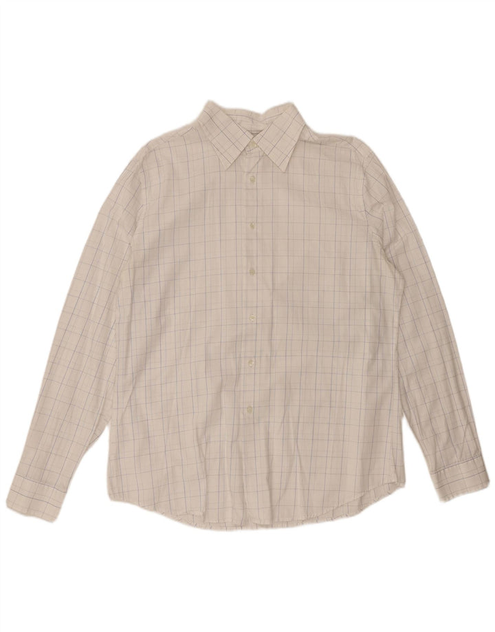 BENETTON Chemise Homme XL Blanc Carreaux Coton
