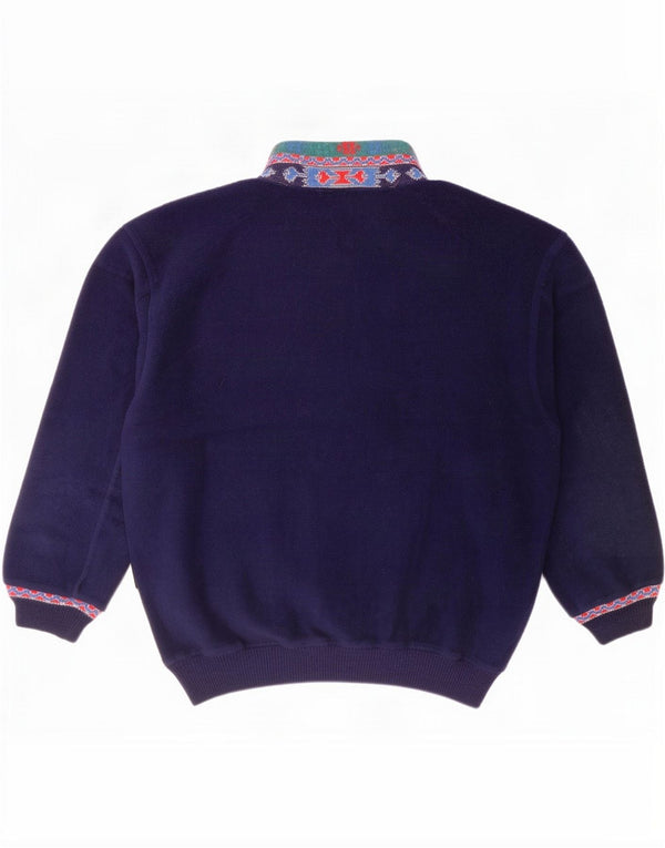 Silvy Pull polaire à col boutonné pour homme Grand coton color block bleu marine