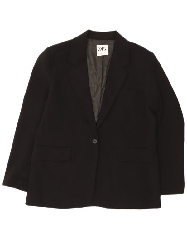 Zara Veste Blazer 1 Bouton Femme UK 16 Large Noir Polyester