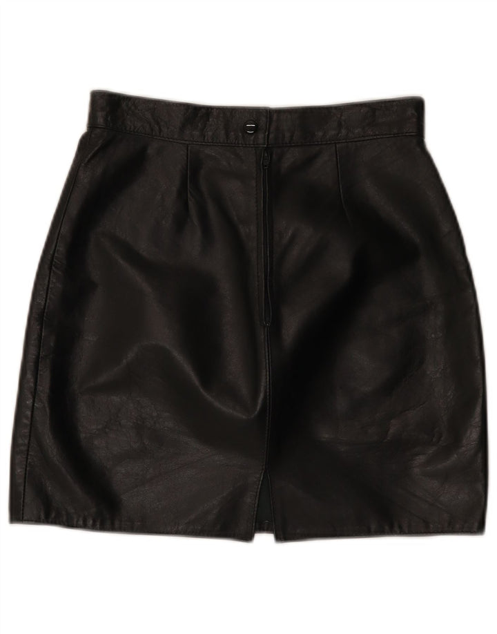 vintage Femme Mini Jupe En Cuir IT 44 Moyen W26 Cuir Noir