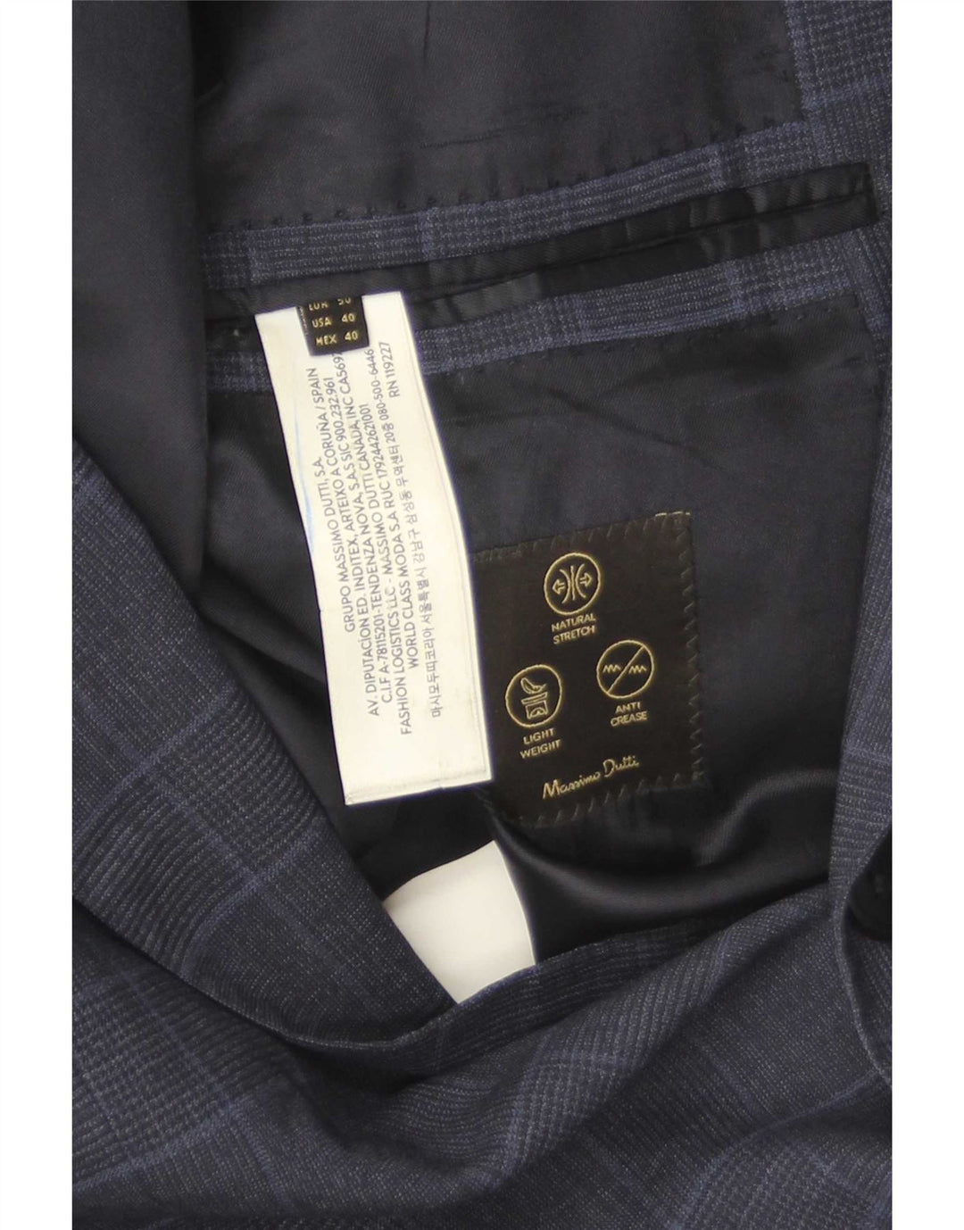 Massimo Dutti Veste blazer à 2 boutons pour homme EU 40 en laine à carreaux bleu marine moyen