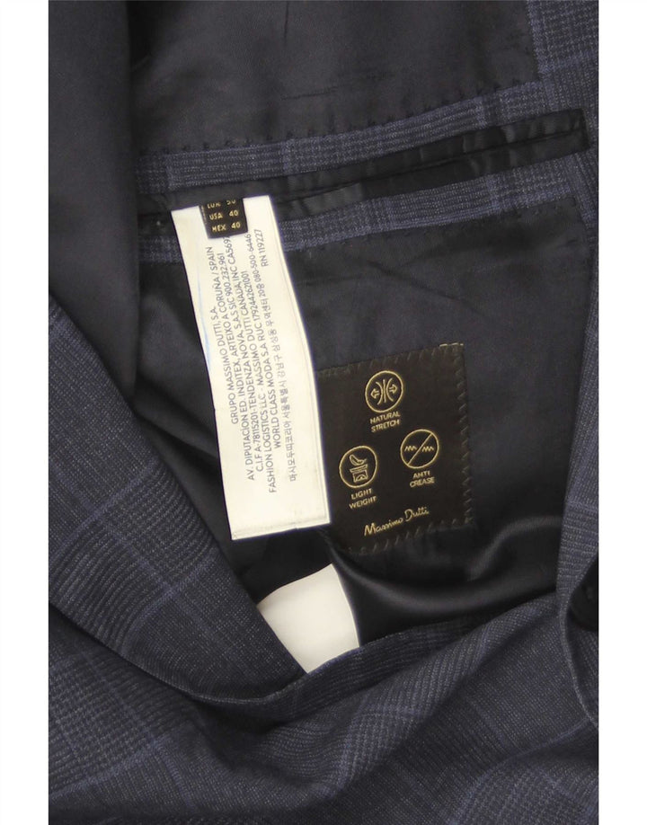 Massimo Dutti Veste blazer à 2 boutons pour homme EU 40 en laine à carreaux bleu marine moyen