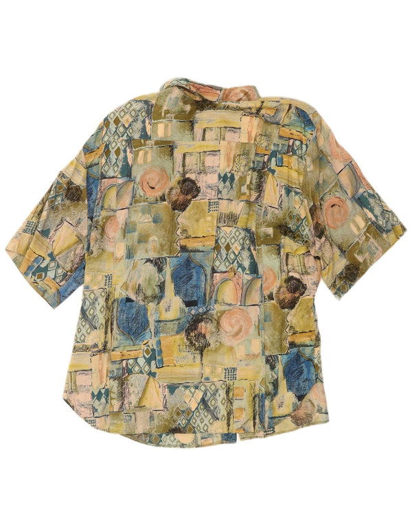 Chemise à manches courtes femme vintage UK 18 XL Vert Patchwork Viscose
