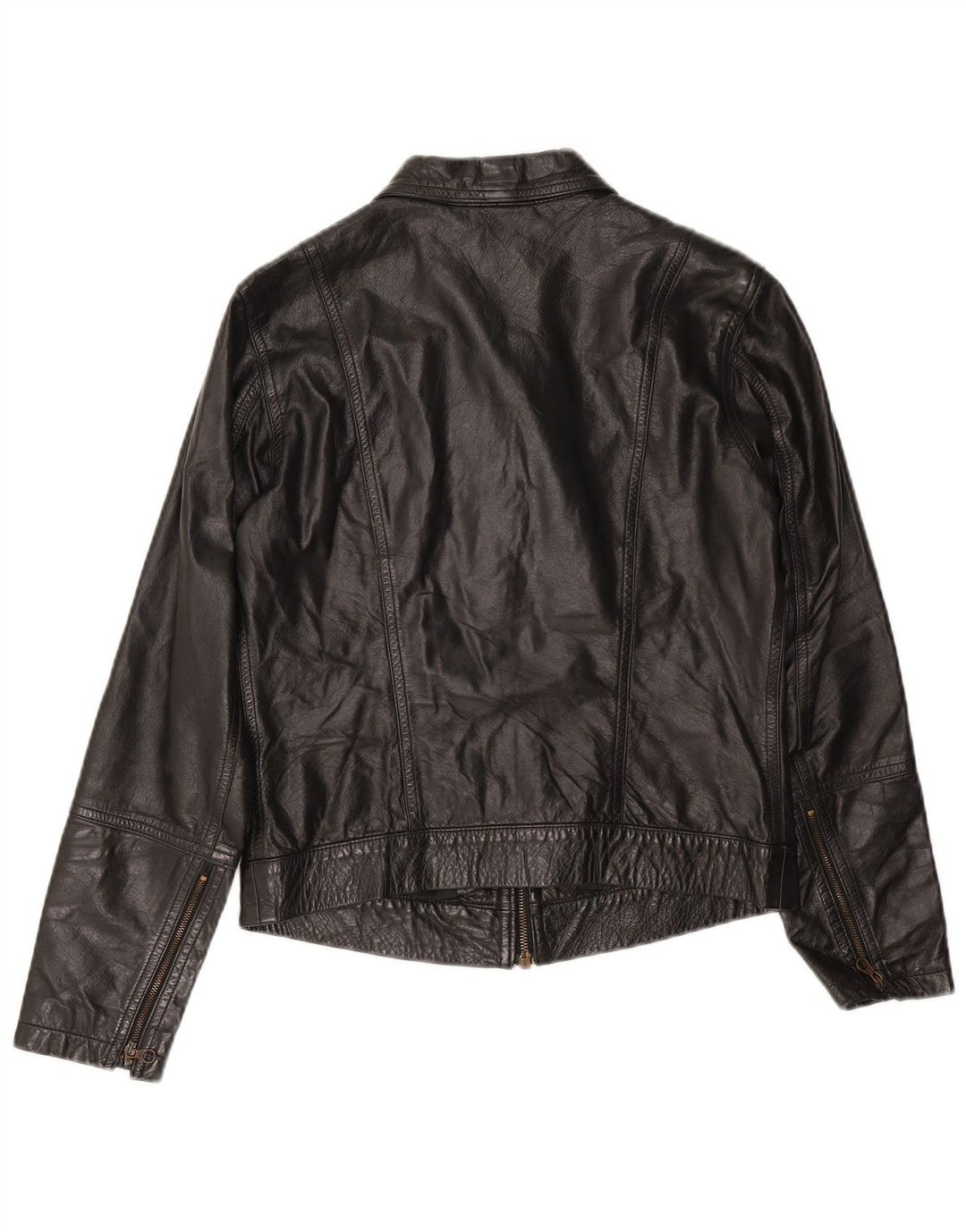 Sisley Veste en cuir femme UK 10 Petit cuir noir