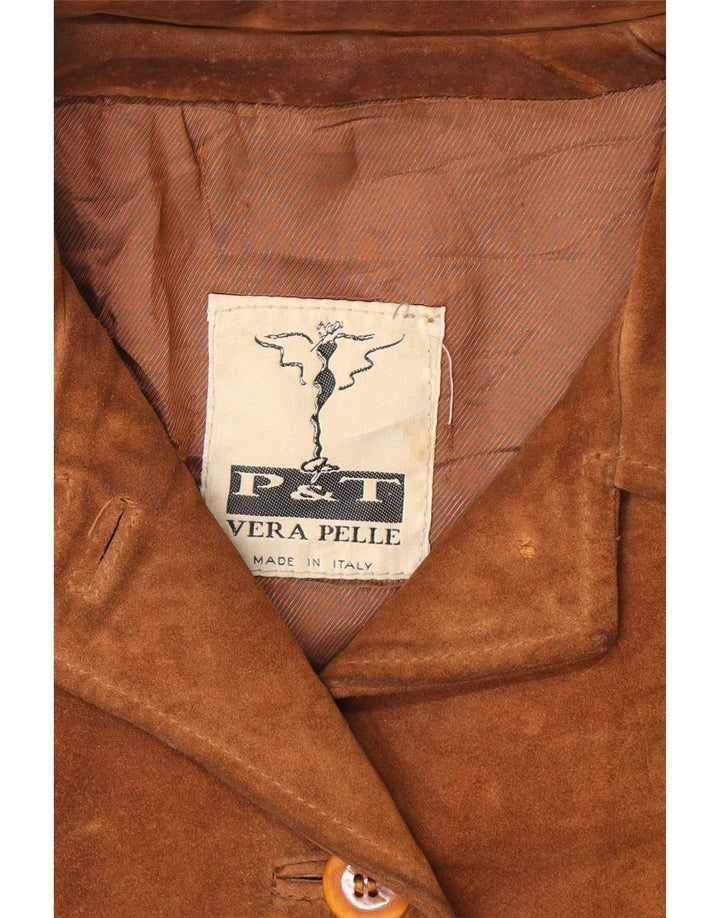 veste en daim femme vintage IT 44 cuir beige moyen
