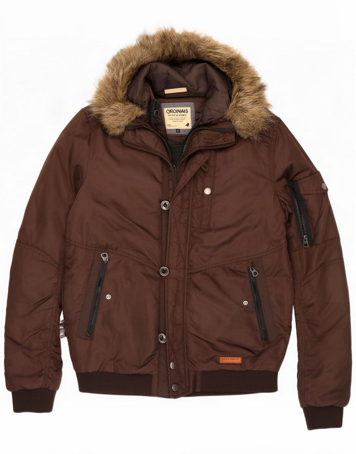 Jack & Jones Bomber à capuche pour homme UK 40 Large Marron Polyester