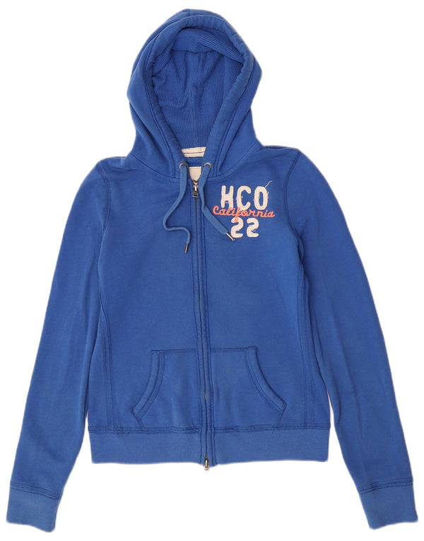 Hollister Pull à capuche zippé graphique pour femme UK 12 Bleu moyen Coton