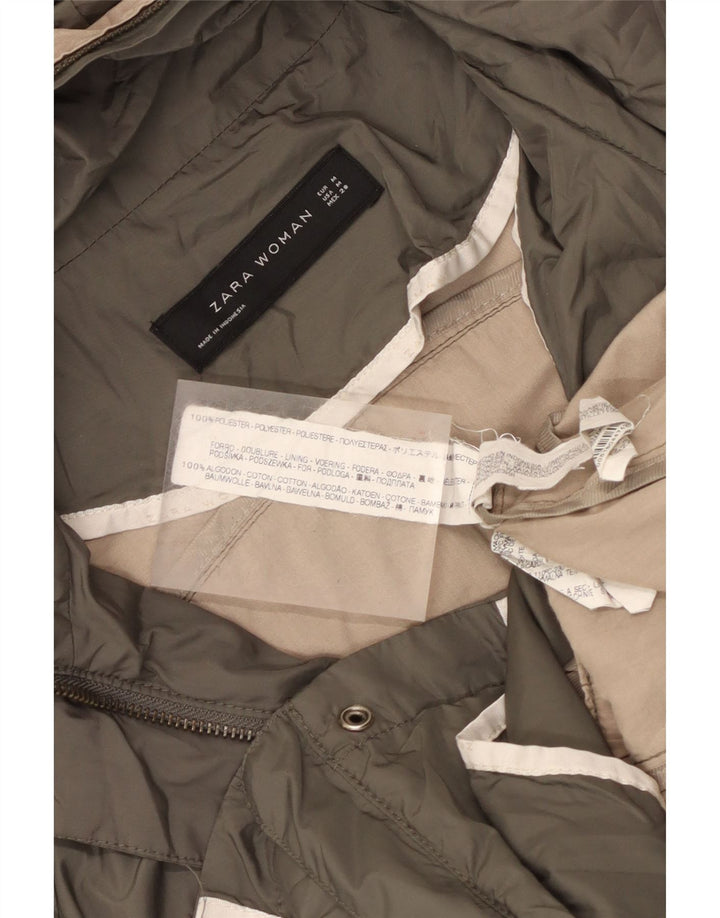 Zara Veste utilitaire à capuche pour femme UK 12 Medium Kaki Polyester