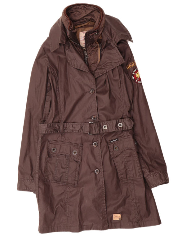 KHUJO Trench-coat graphique en coton ciré pour femme UK 12 Marron moyen