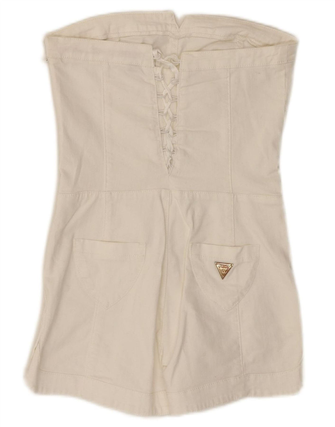 GUESS Combishort sans bretelles en jean pour femme UK 6 XS Blanc