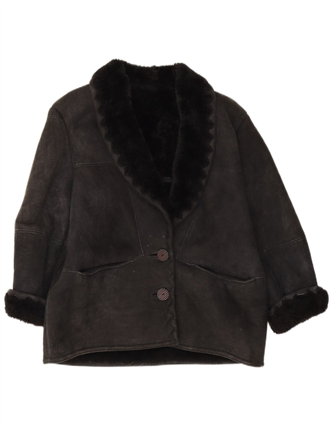 veste en peau de mouton femme vintage IT 44 peau de mouton noire moyenne