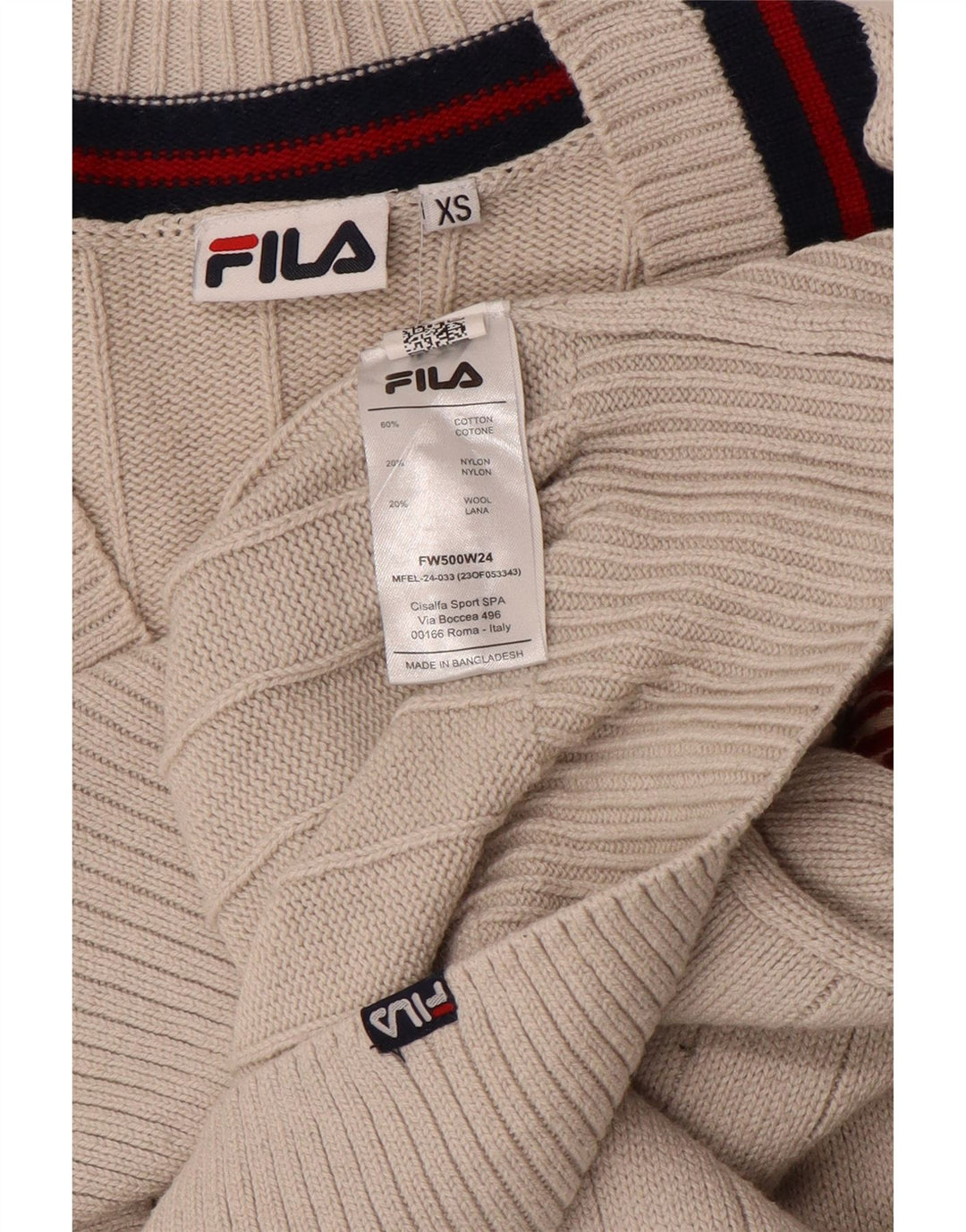 FILA Pull court surdimensionné à col en V pour femme UK 6 XS Coton beige