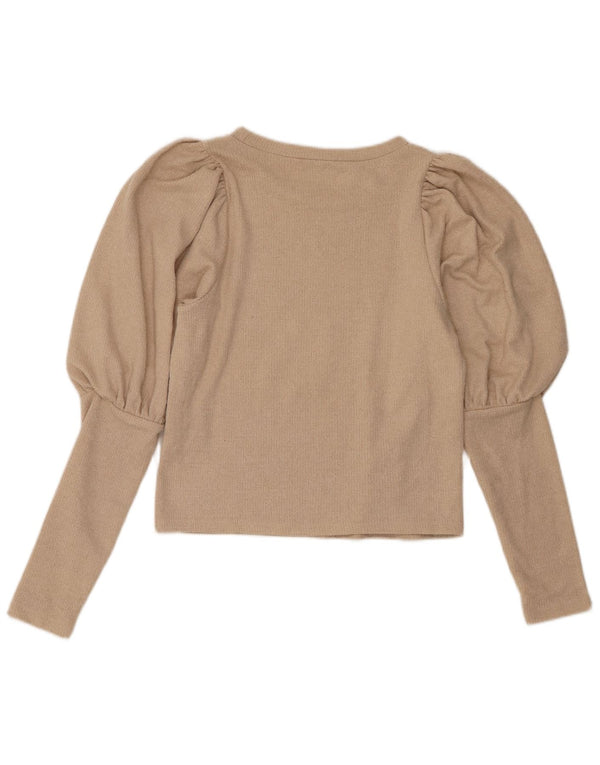 Zara Femmes Crop Boat Neck Jumper Pull UK 10 Petit Beige Polyester