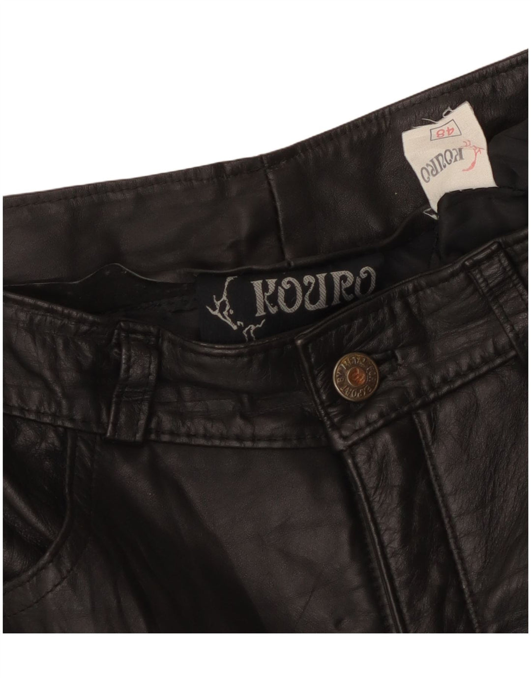 Pantalon droit en cuir femme vintage W30 L29 Noir