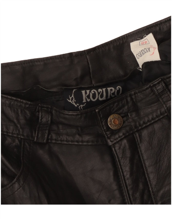 Pantalon droit en cuir femme vintage W30 L29 Noir