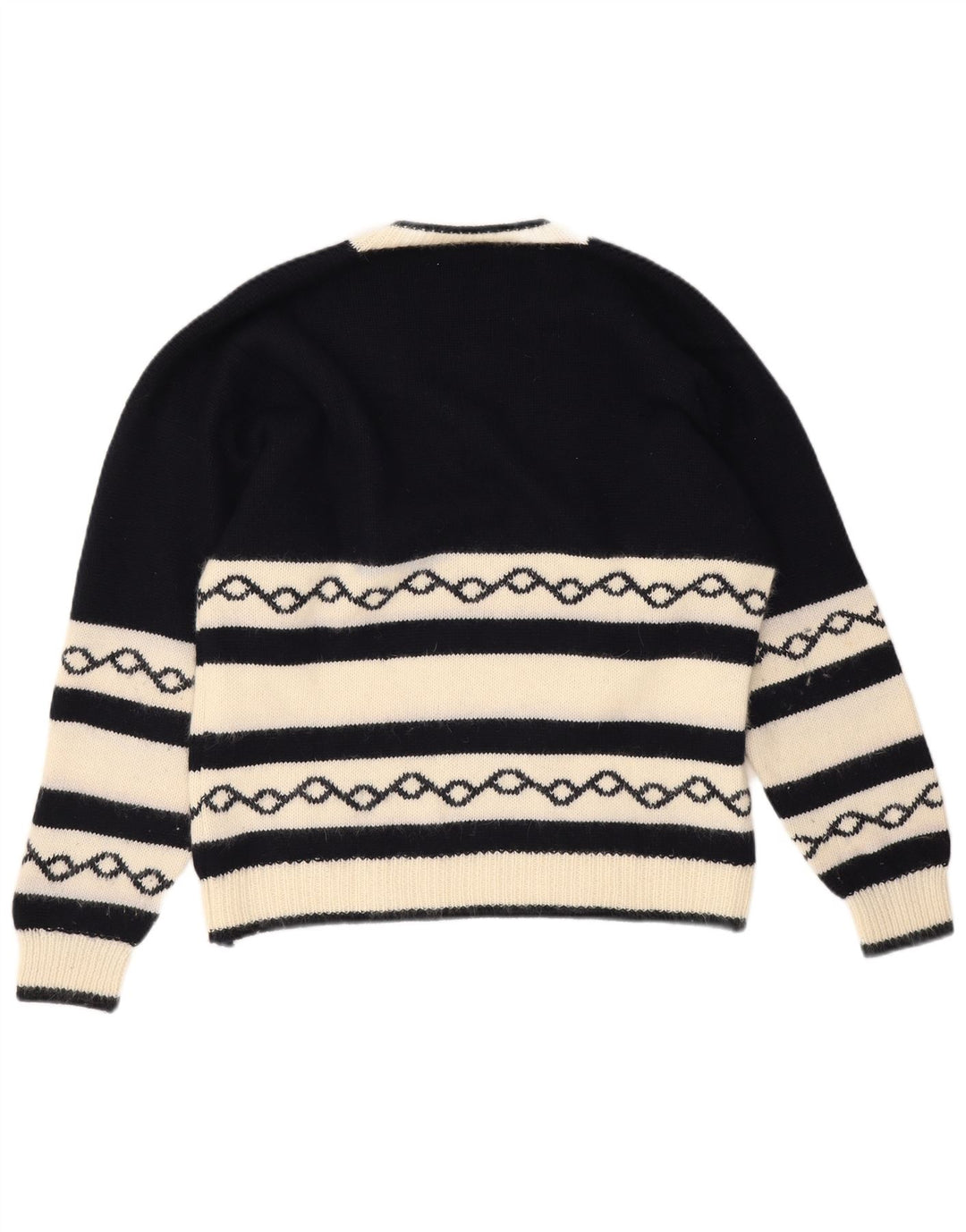 vintage Homme Col V Pull Pull Moyen Bleu Marine Géométrique