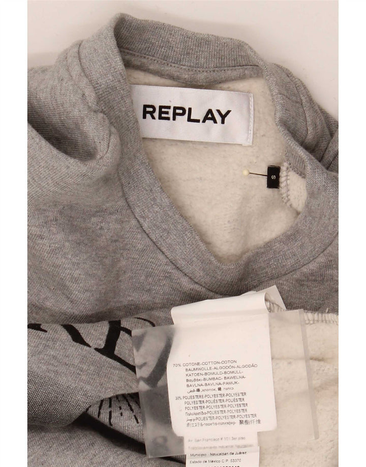 Replay Sweat-shirt oversize graphique pour femme UK 10 petit coton gris