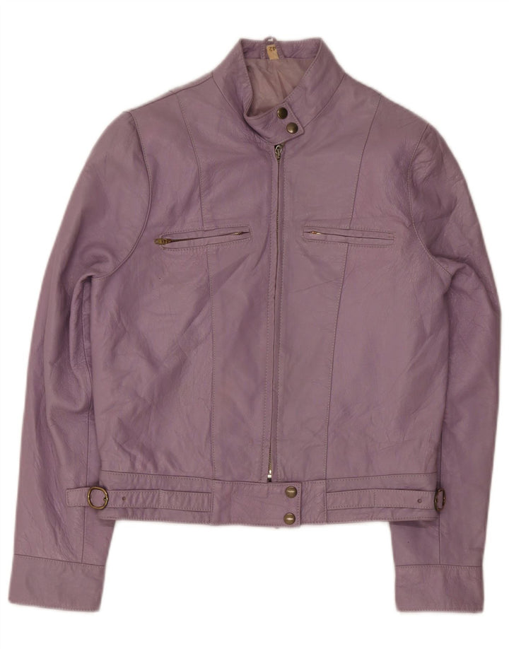 veste en cuir bomber femme vintage IT 42 cuir violet moyen