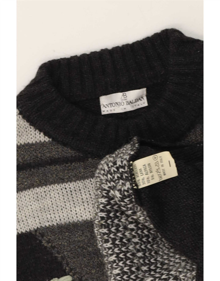 Antonio Baldan Pull à col roulé pour homme en laine géométrique grise