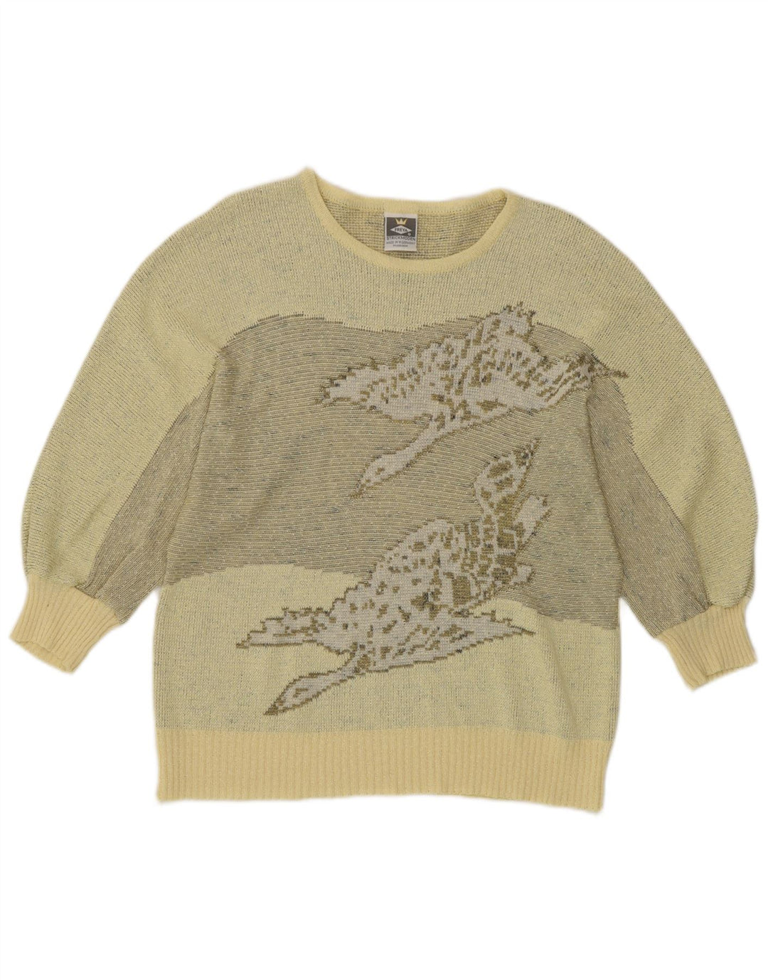 Freya Pull graphique à col bateau pour femme UK 14 Jaune moyen