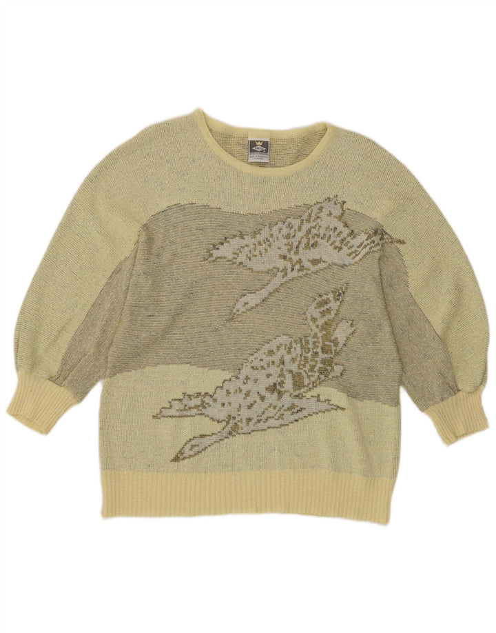 Freya Pull graphique à col bateau pour femme UK 14 Jaune moyen