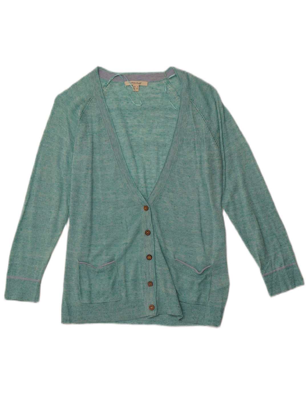 WHITE STUFF Pull Cardigan Femme UK 8 Petit Lin Moucheté Turquoise