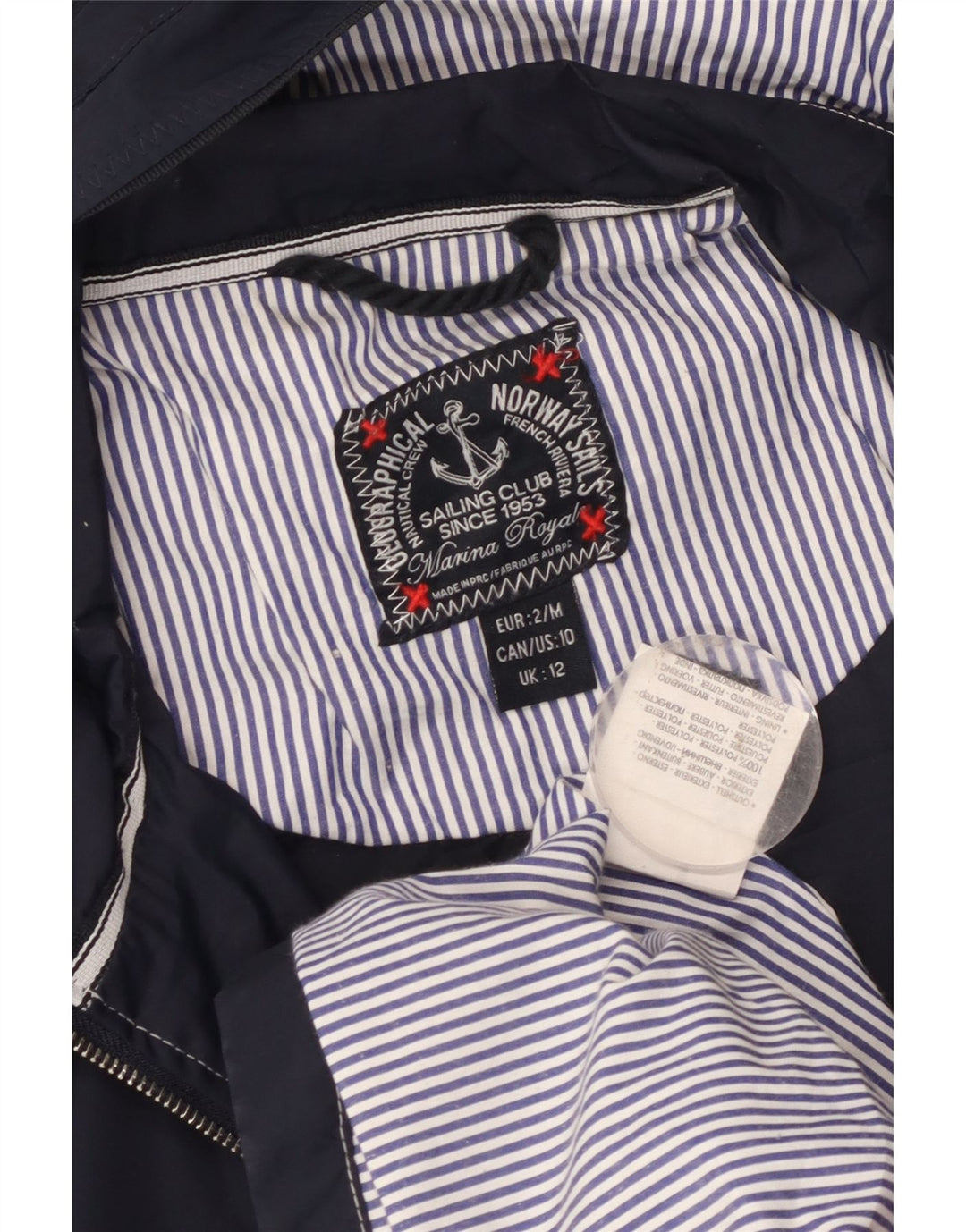 Veste de pluie à capuche graphique femme vintage UK 12 Polyester bleu marine moyen