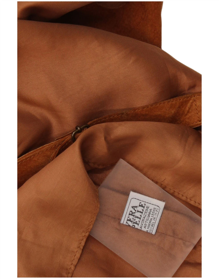 gilet en daim femme vintage UK 16 grand cuir brun