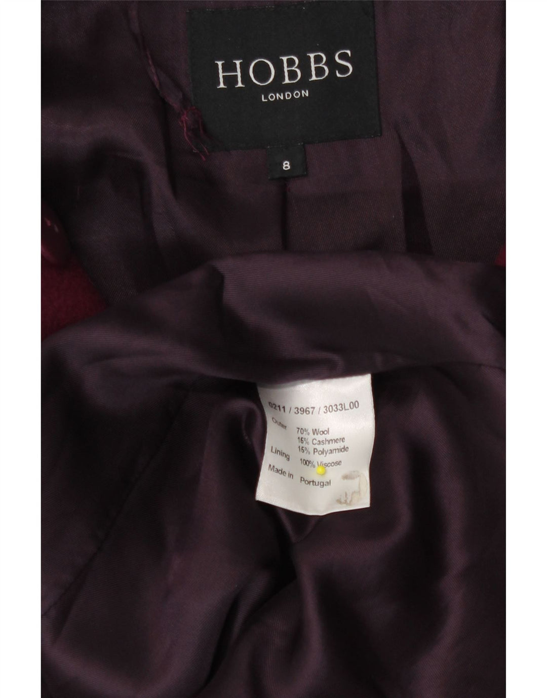 Hobbs Manteau croisé pour femme UK 8 Petite laine violette