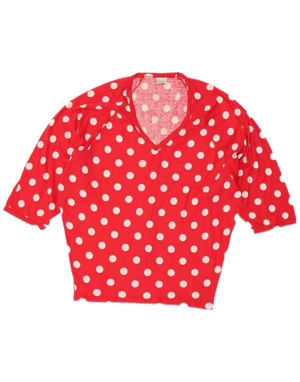 BENETTON Haut surdimensionné chauve-souris à manches 3/4 pour femme UK 10 Petits pois rouges