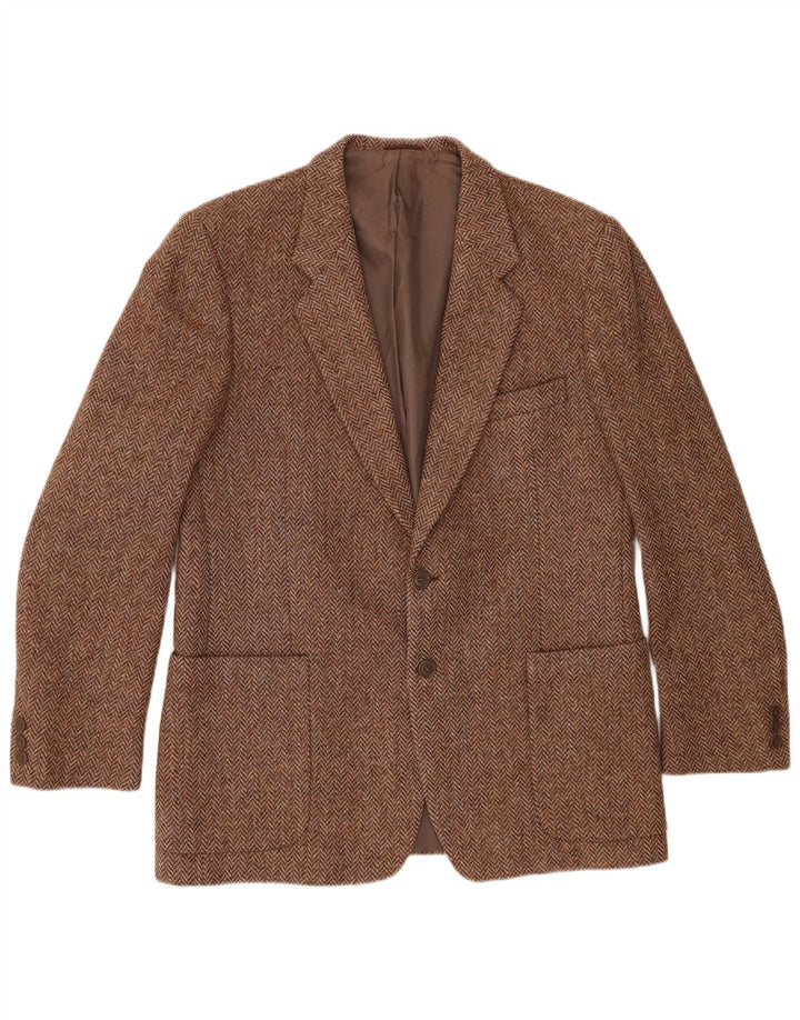 vintage Homme 2 Bouton Blazer Veste UK 38 Moyen Brun Chevrons