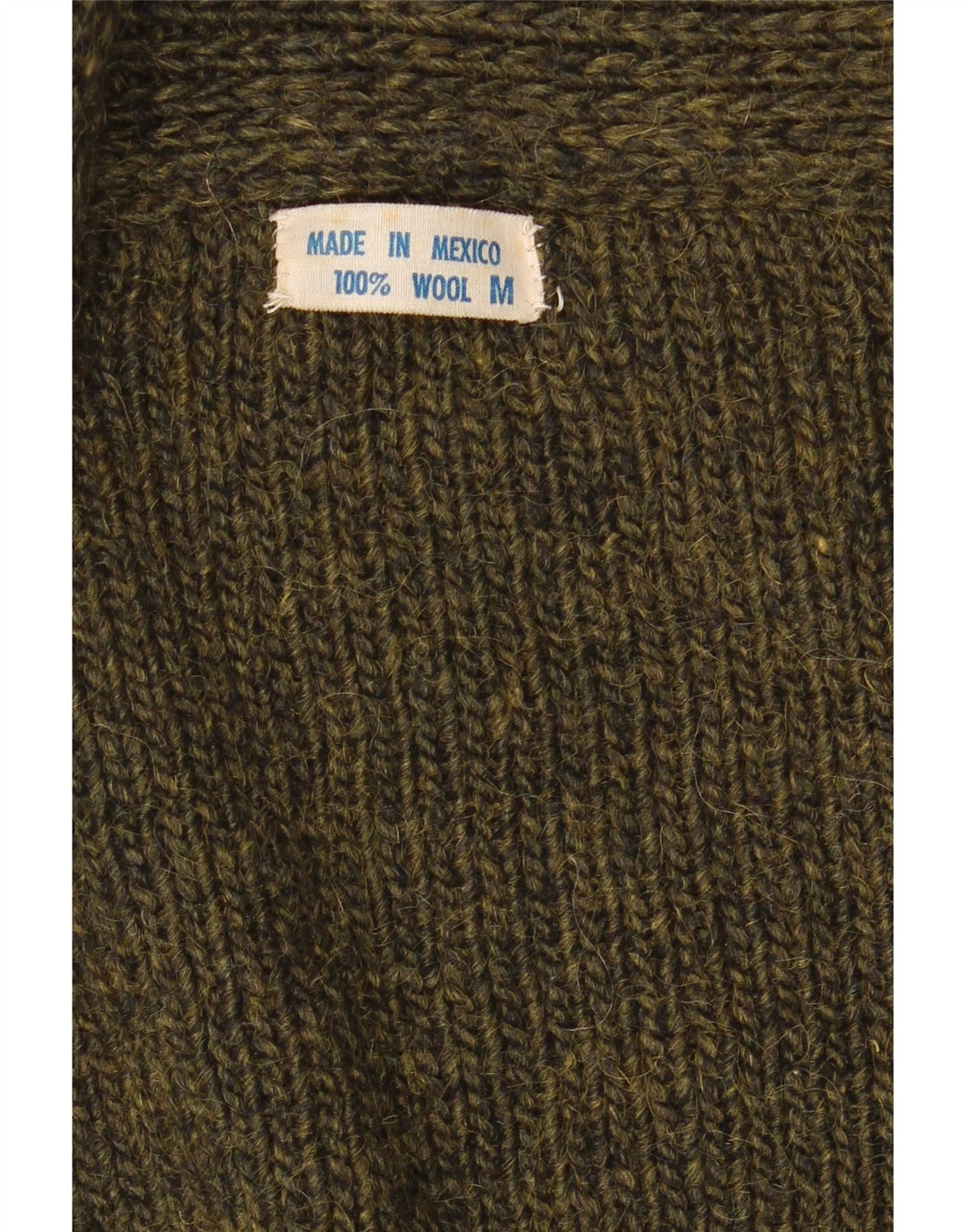 vintage Womens Open Cardigan Sweater UK 14 Laine géométrique kaki moyen