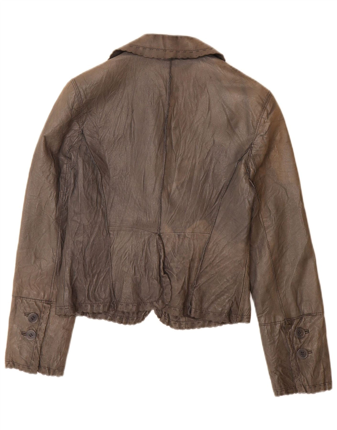 Stefanel Veste blazer en cuir à 2 boutons pour femme IT 40 Petit cuir gris