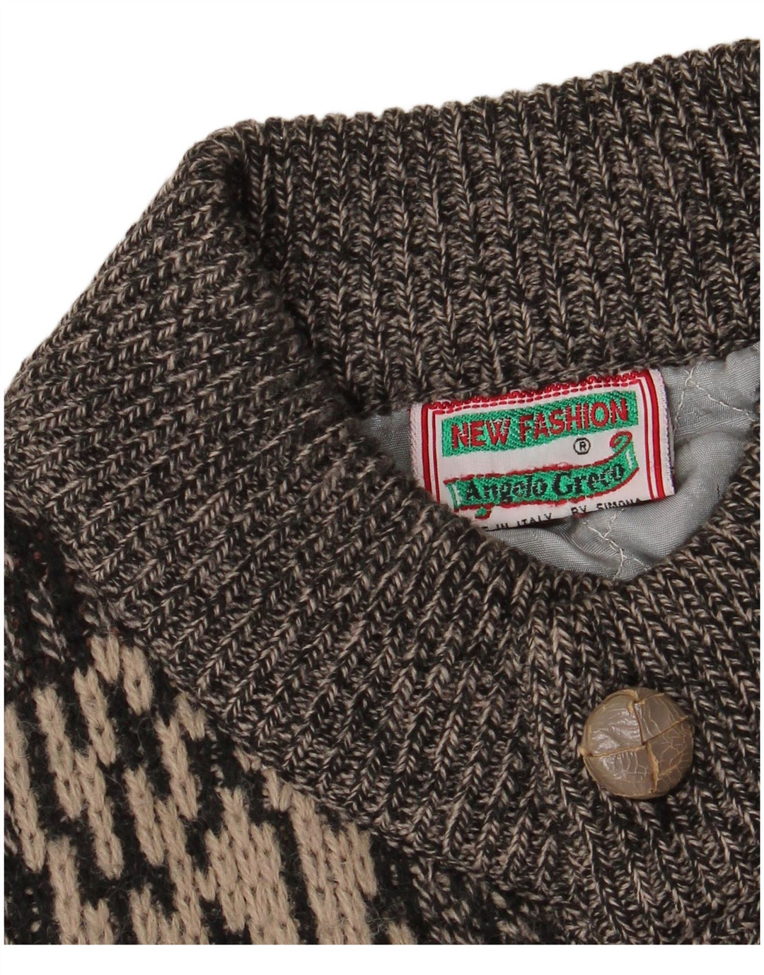 vintage Homme Motif Abstrait Cardigan Pull IT 50 Gris Moyen