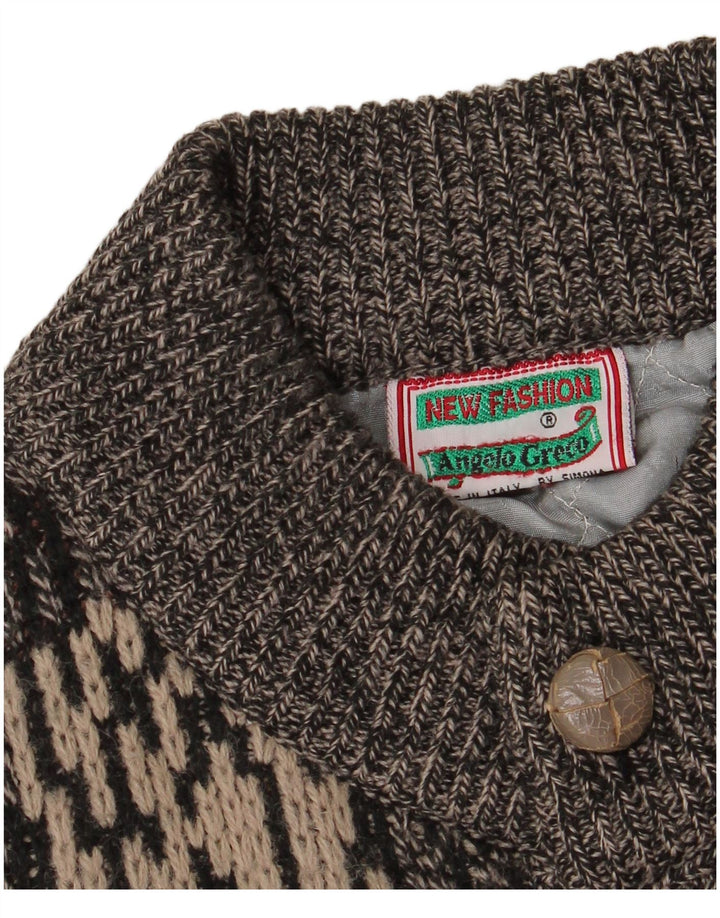 vintage Homme Motif Abstrait Cardigan Pull IT 50 Gris Moyen